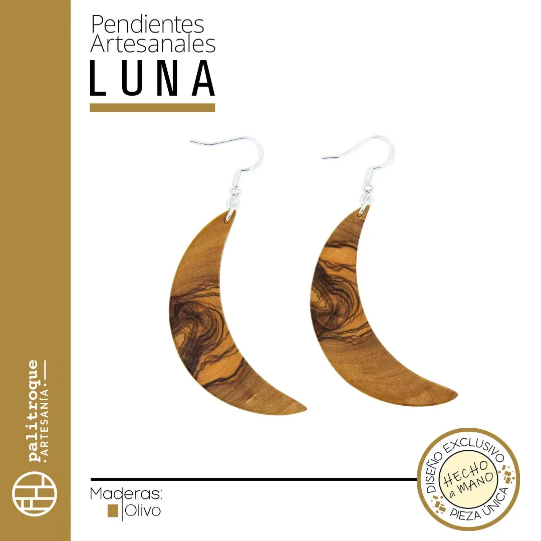 Pendientes artesanales Luna - Palitroque Artesanía - Presentación
