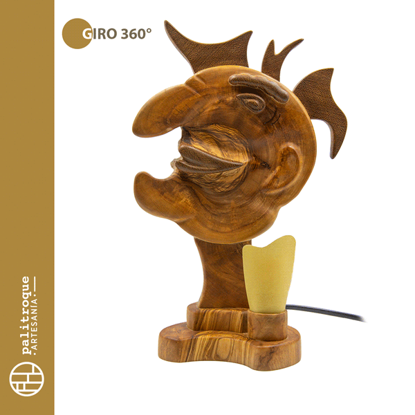 Lámpara Artesanal Cuervo Blanco - Palitroque Artesanía - Lámpara Escultural - Iluminación - Giro 360º