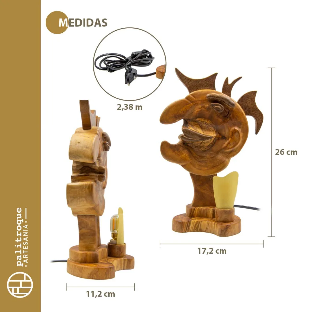 Lámpara Artesanal Cuervo Blanco - Palitroque Artesanía - Lámpara Escultural - Iluminación - Medidas