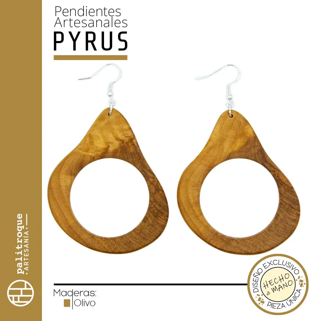 Pendientes artesanales PYRUS - Palitroque Artesanía - Presentación