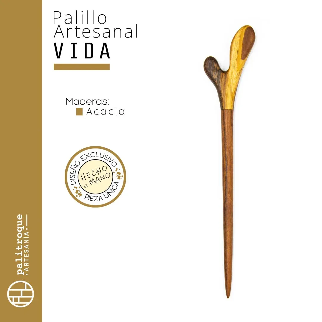 Palillo artesanal Vida - Palitroque Artesanía - Complemento Cabello - Presentación