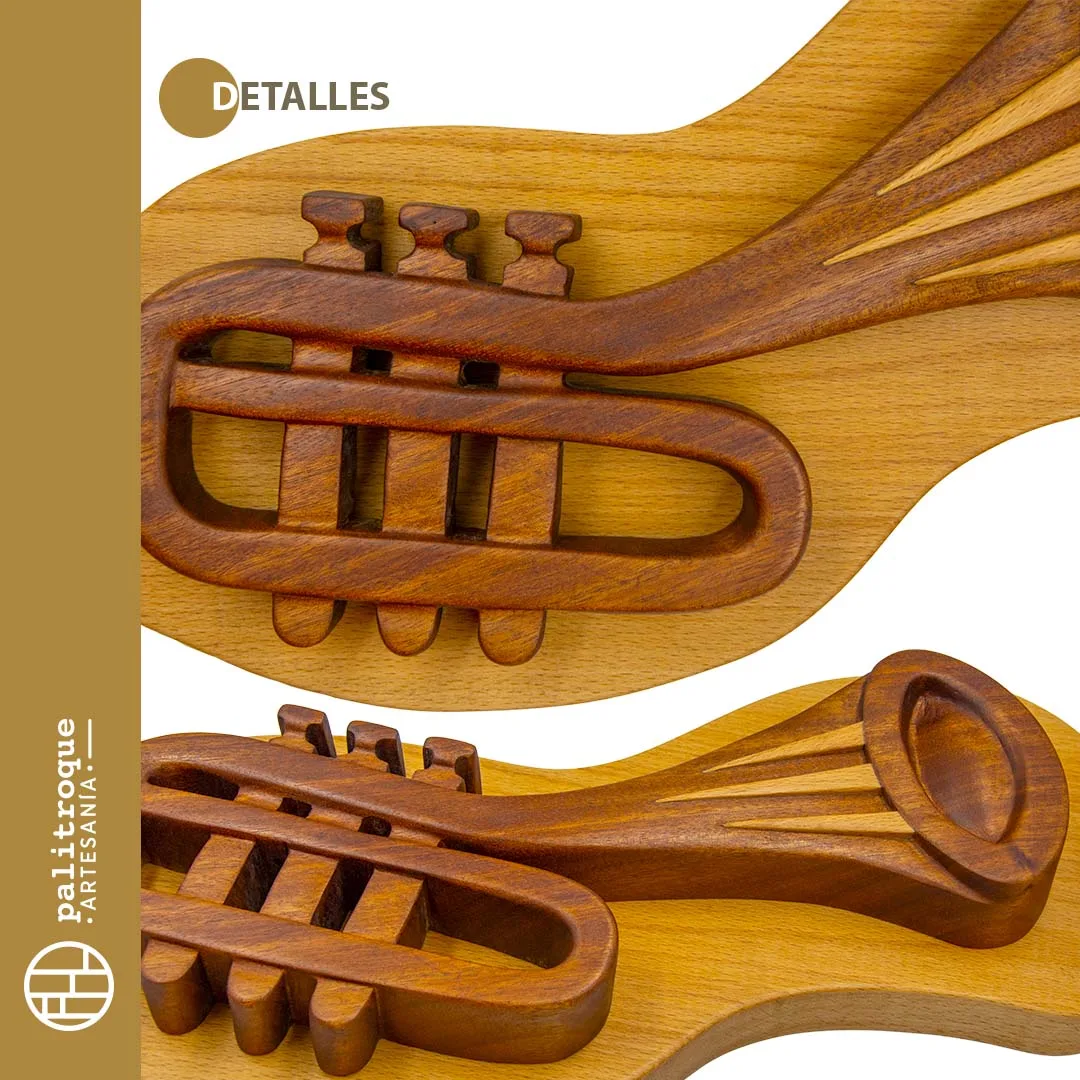 Elemento Decorativo Artesanal - Colección Musical - Si-Bemol - Trompeta - Palitroque Artesanía - Detalles