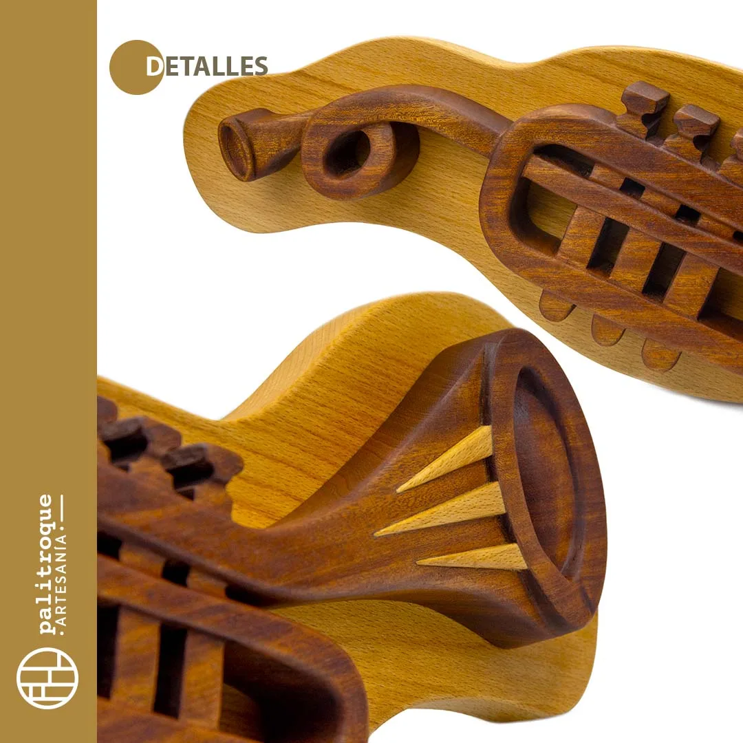 Elemento Decorativo Artesanal - Colección Musical - Si-Bemol - Trompeta - Palitroque Artesanía - Detalles