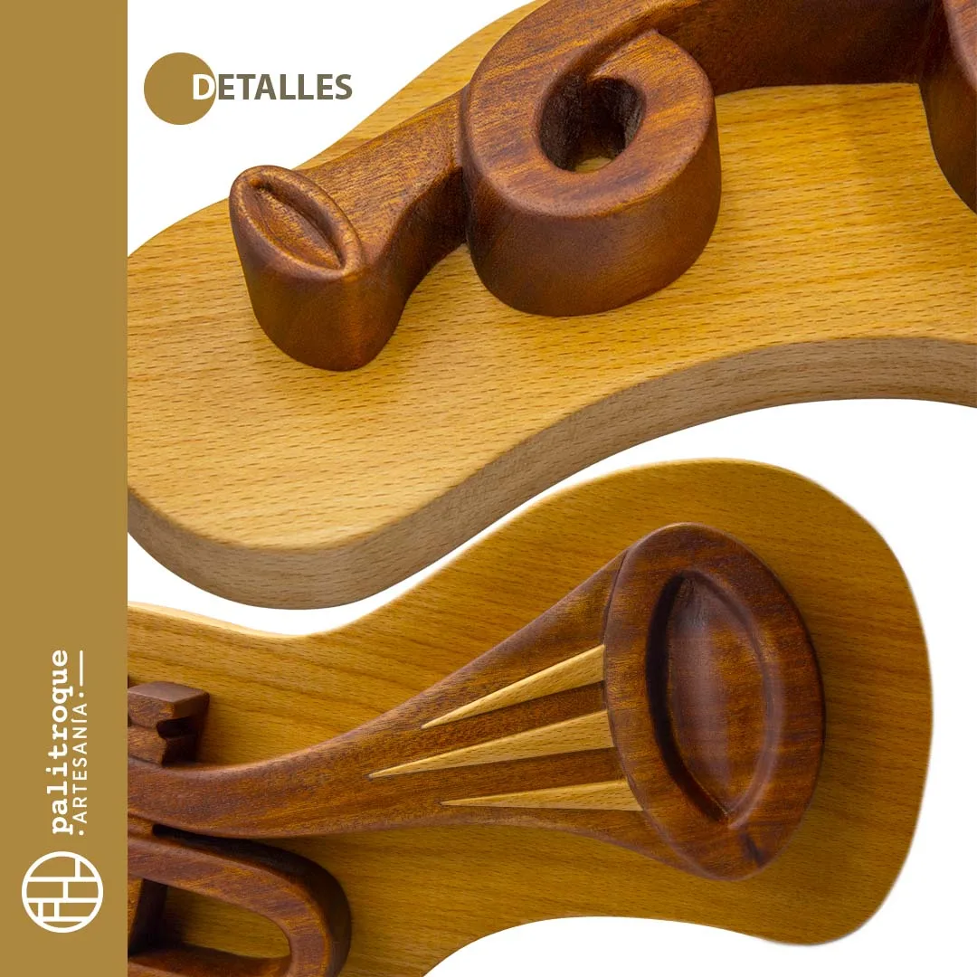 Elemento Decorativo Artesanal - Colección Musical - Si-Bemol - Trompeta - Palitroque Artesanía - Detalles