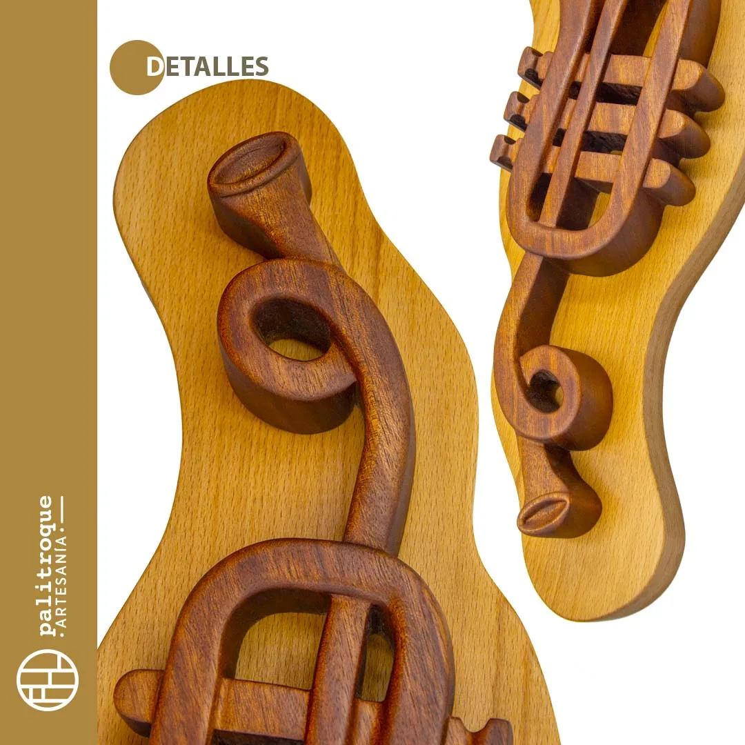 Elemento Decorativo Artesanal - Colección Musical - Si-Bemol - Trompeta - Palitroque Artesanía - Detalles