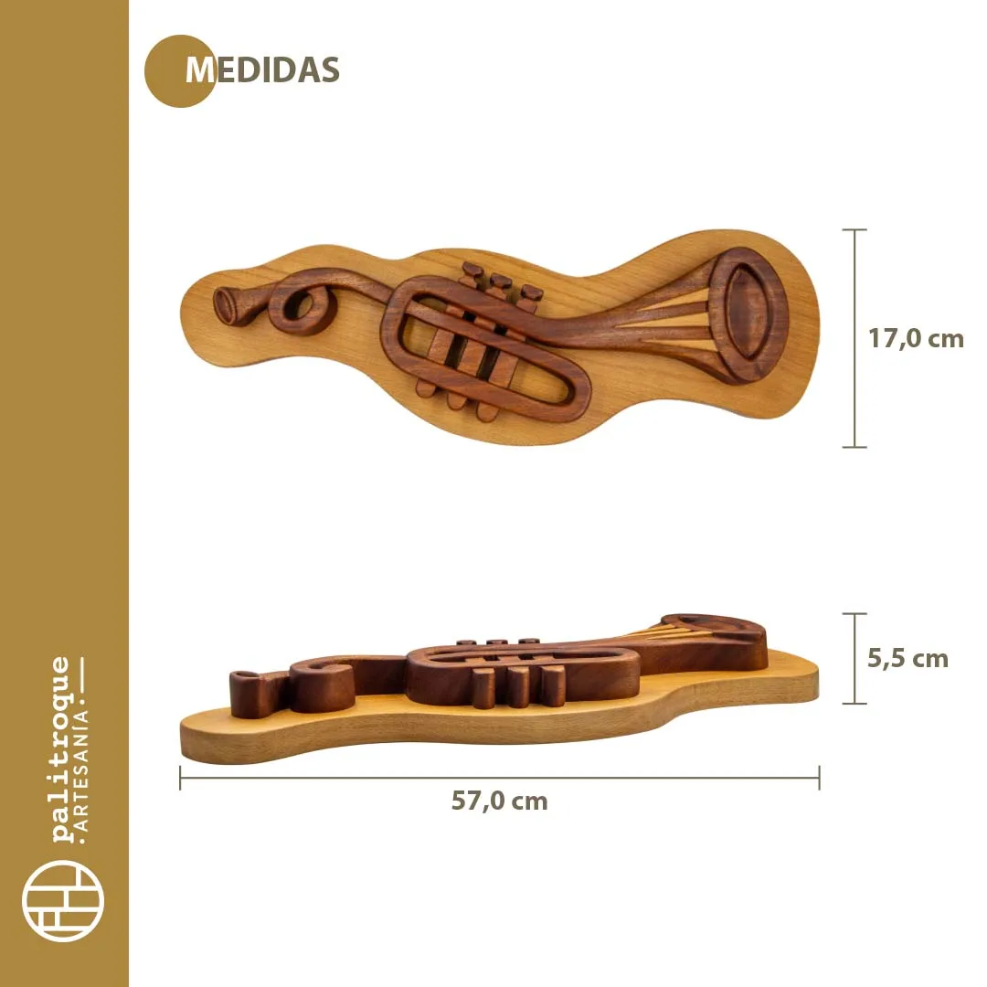 Elemento Decorativo Artesanal - Colección Musical - Si-Bemol - Trompeta - Palitroque Artesanía - Medidas