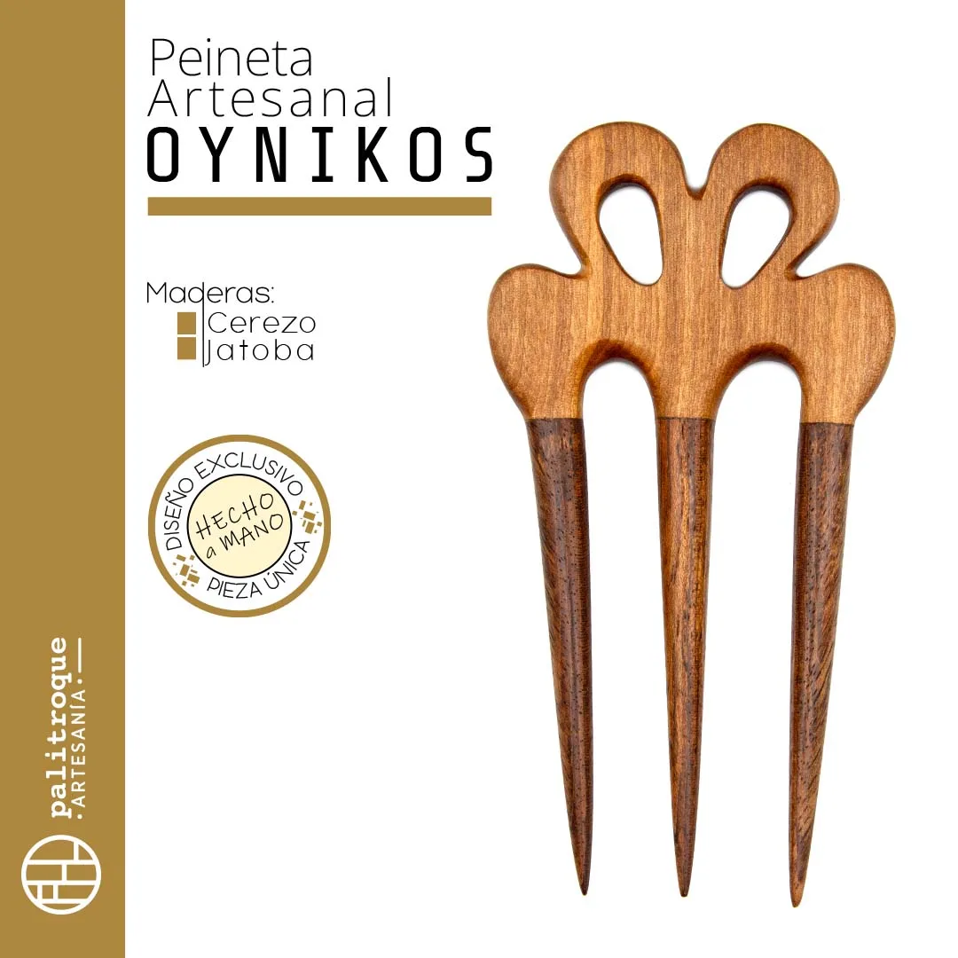Peineta artesanal Oynikos de Madera - Palitroque Artesanía - Presentación