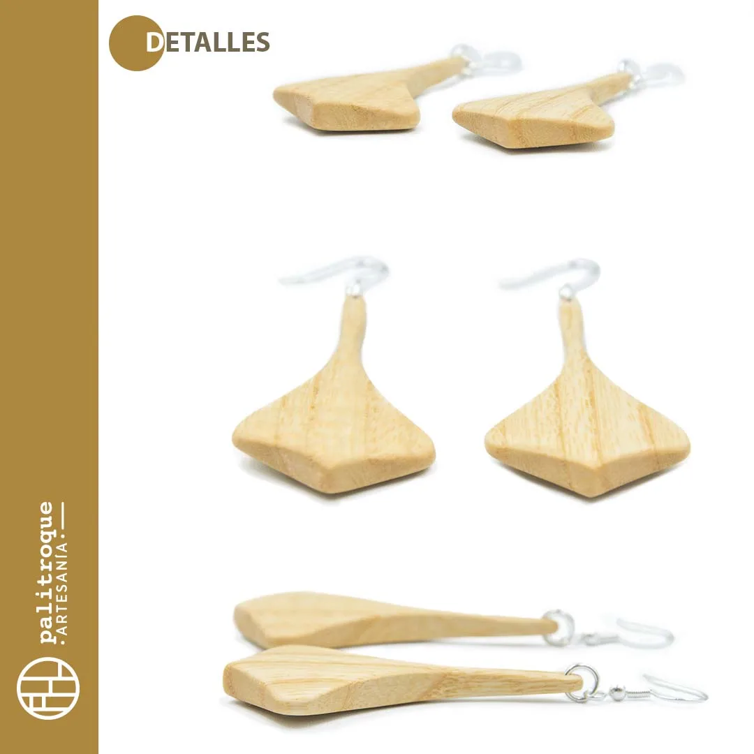 Pendientes artesanales Nautas de Madera de Fresno - Palitroque Artesanía - Detalles