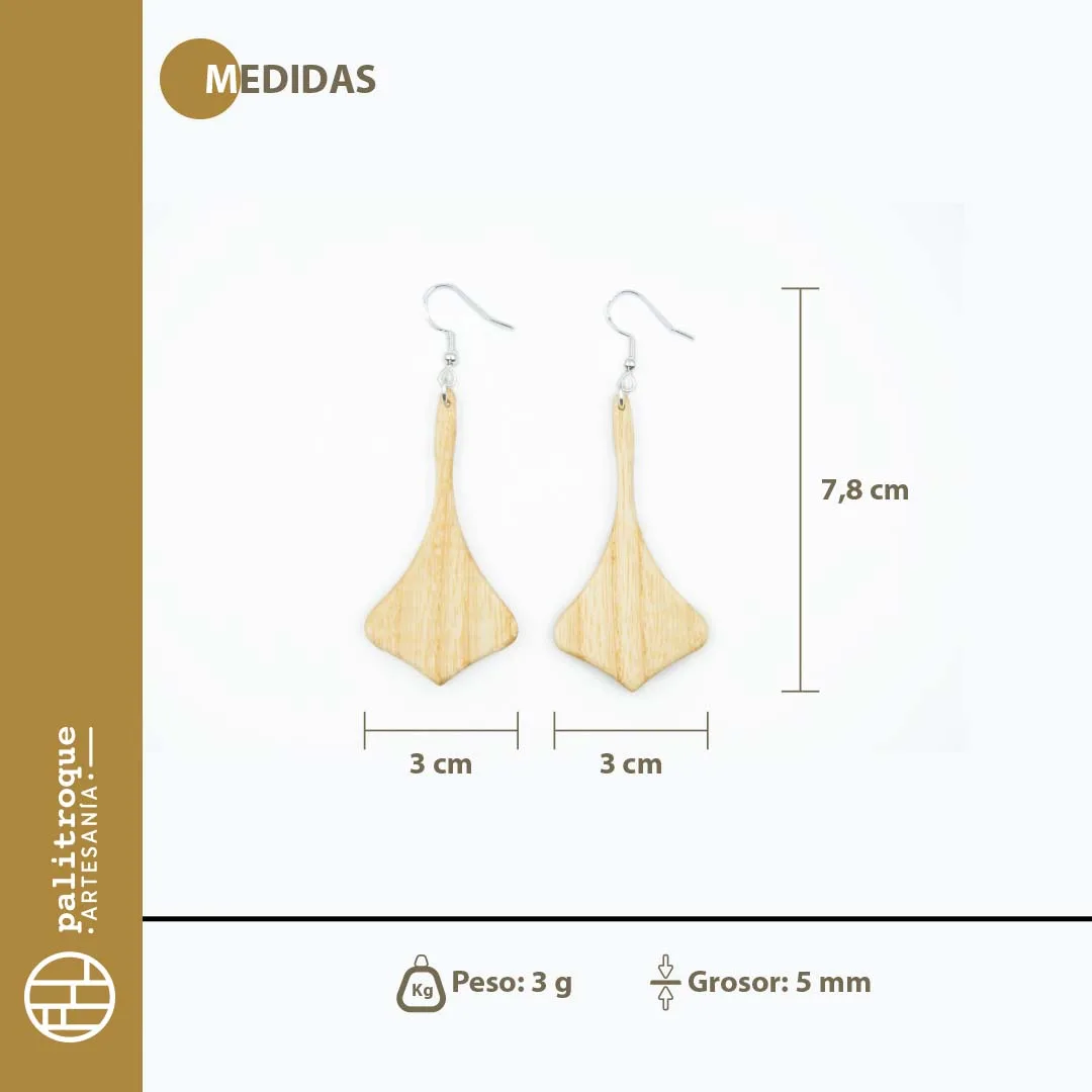 Pendientes artesanales Nautas de Madera de Fresno - Palitroque Artesanía - Medidas